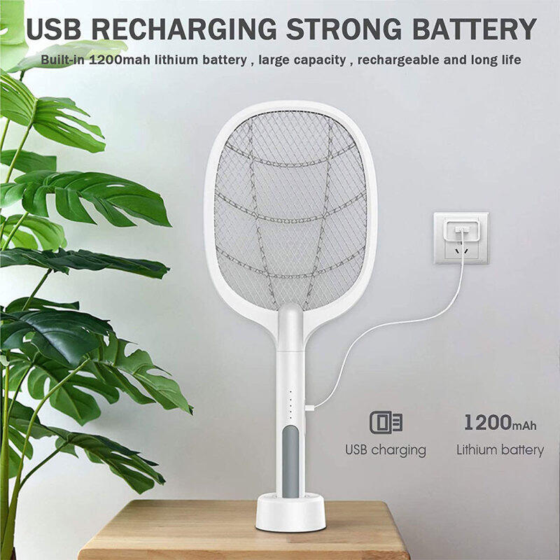 MATAMOSCAS Y LÁMPARA DE MOSQUITOS RECARGABLE 2 EN 1 CON SOPORTE